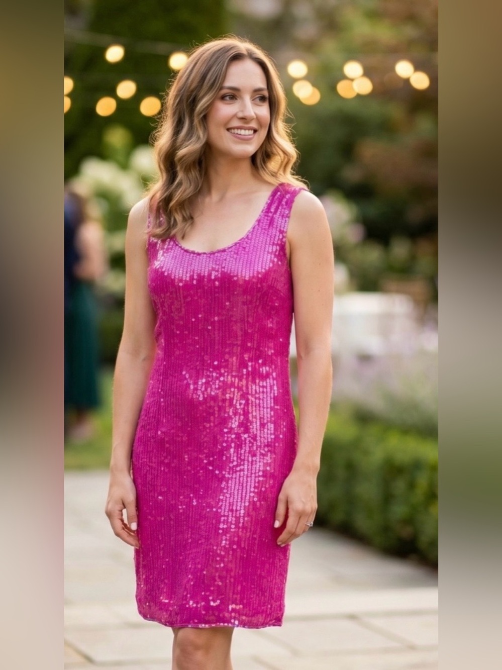 Vintage Electric Pink Silk Sequin Cocktail Dress • 80s Glam + Matching Purse
